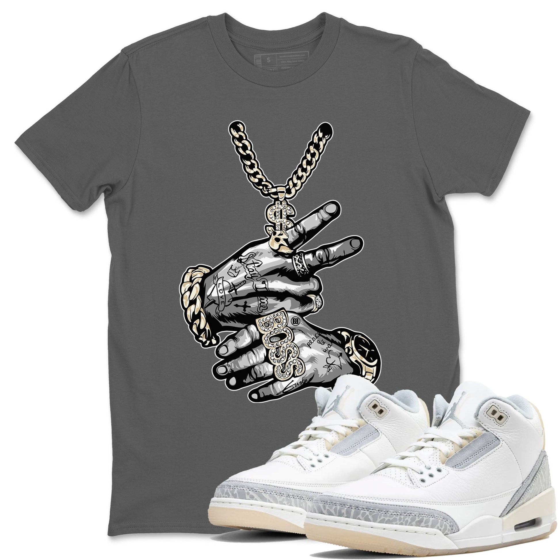 Air Jordan 3 Craft Ivory shirt to match jordans Tatto Hands sneaker tees 3s Ivory SNRT Sneaker Release Tees unisex cotton Cool Grey 1 crew neck shirt