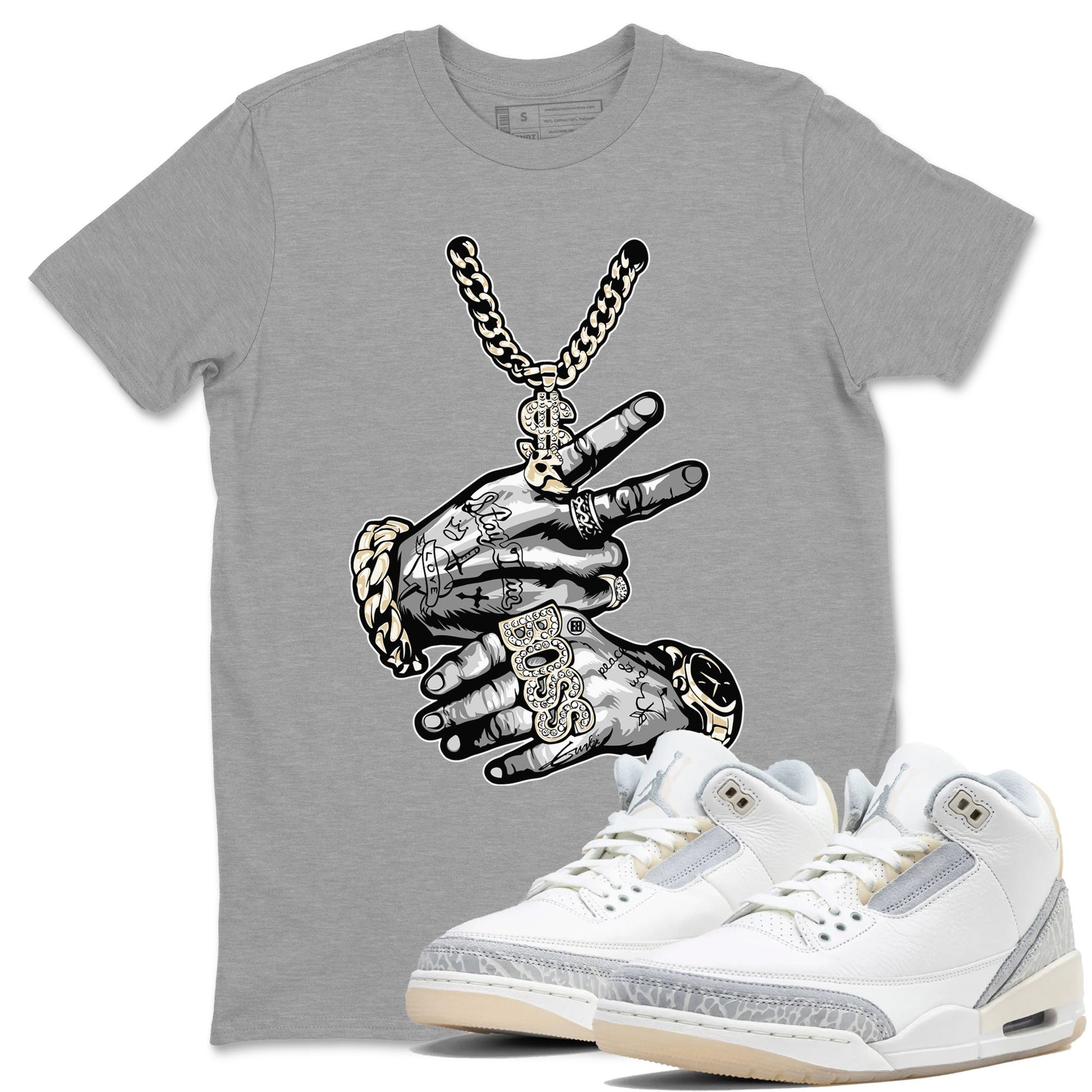 Air Jordan 3 Craft Ivory shirt to match jordans Tatto Hands sneaker tees 3s Ivory SNRT Sneaker Release Tees unisex cotton Heather Grey 1 crew neck shirt