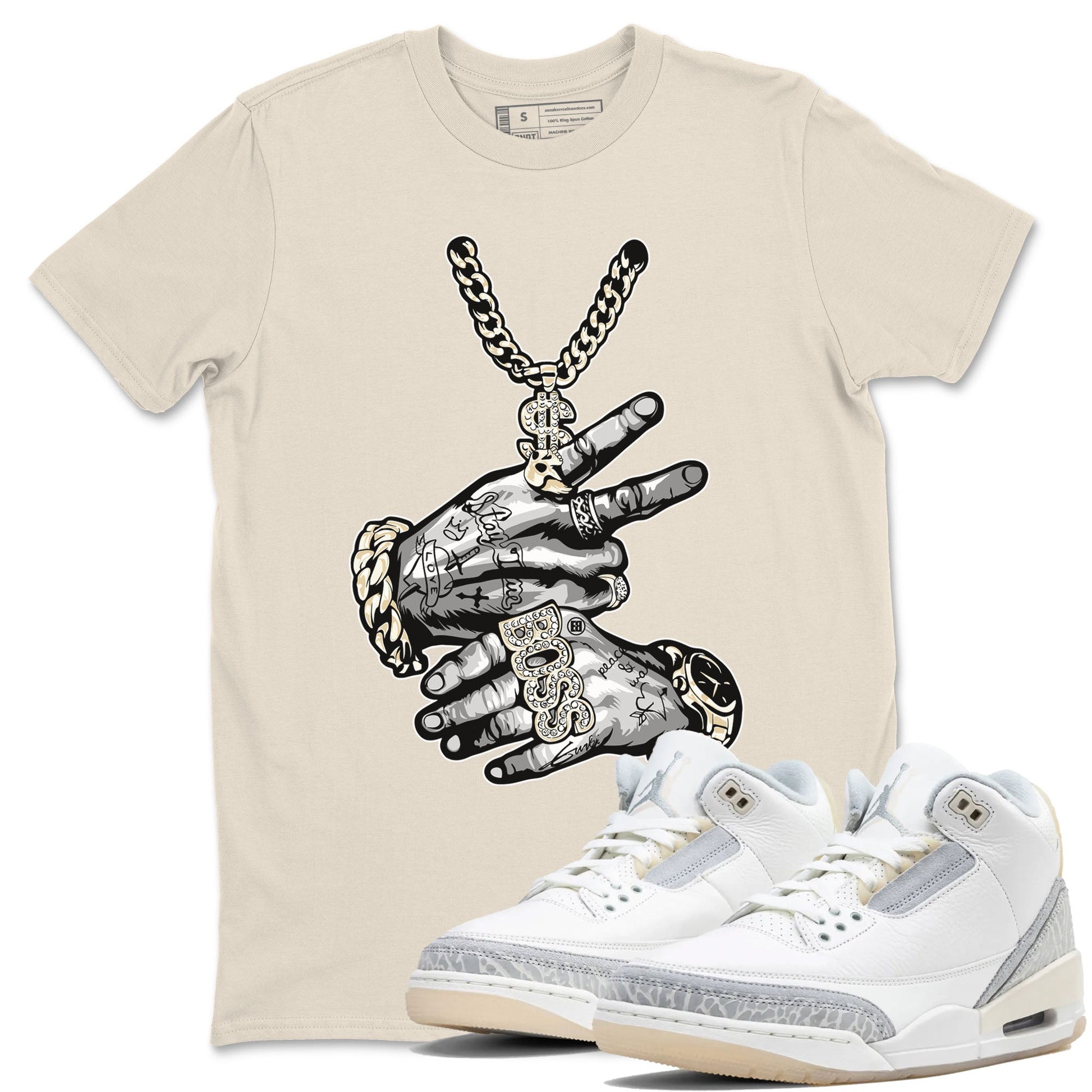 Air Jordan 3 Craft Ivory shirt to match jordans Tatto Hands sneaker tees 3s Ivory SNRT Sneaker Release Tees unisex cotton Natural 1 crew neck shirt