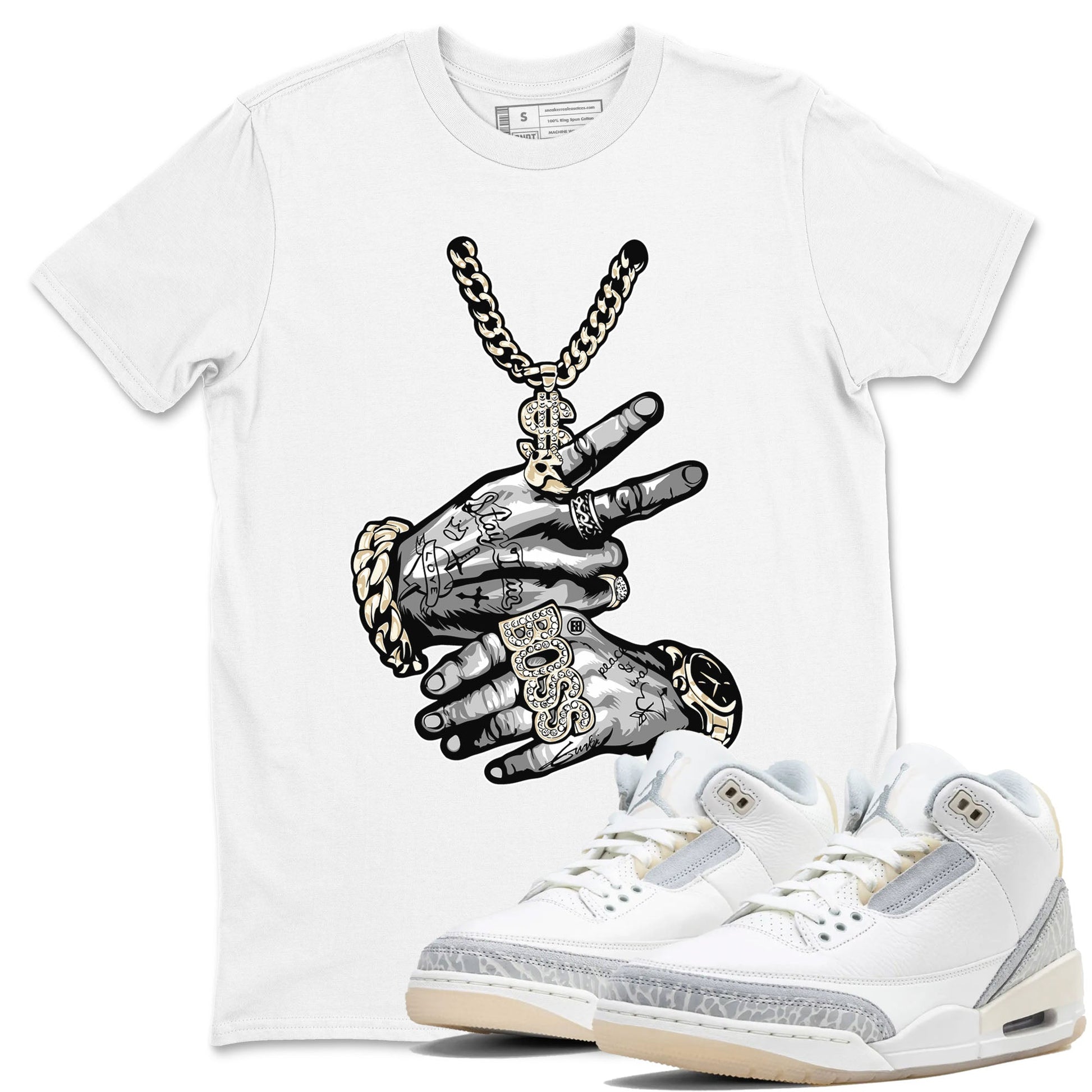 Air Jordan 3 Craft Ivory shirt to match jordans Tatto Hands sneaker tees 3s Ivory SNRT Sneaker Release Tees unisex cotton White 1 crew neck shirt