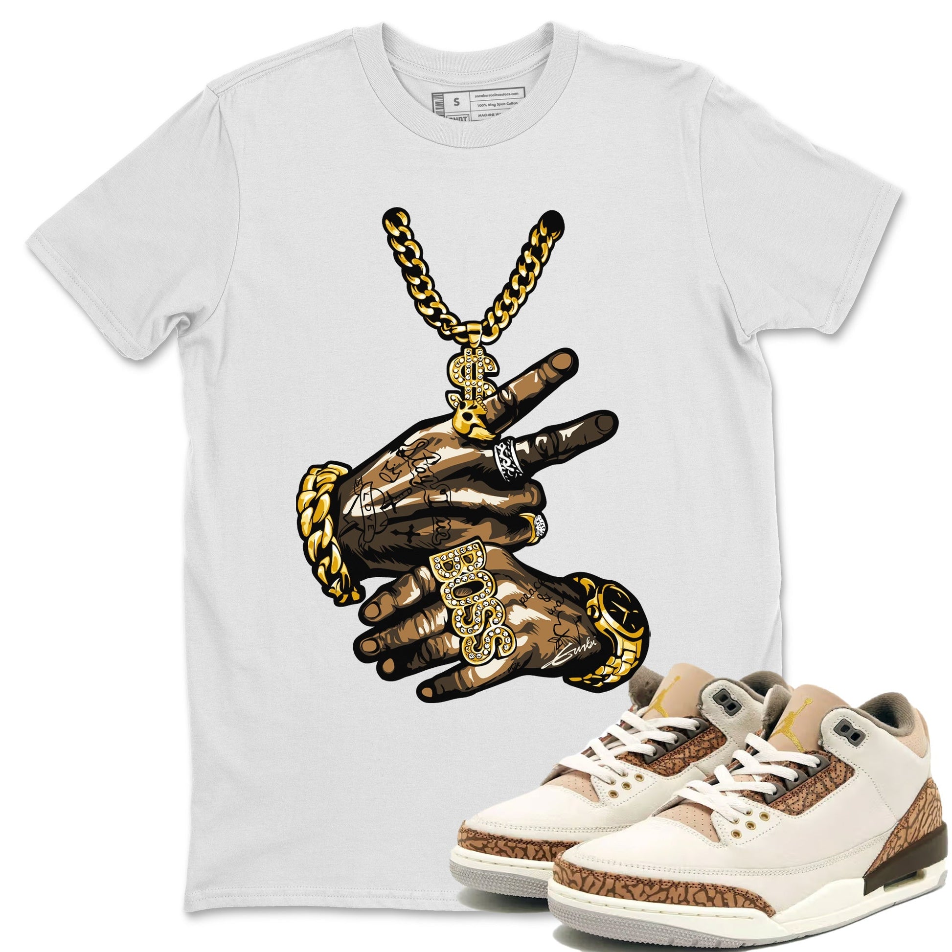 Air Jordan 3 Palomino Sneaker Match Tees Tattoo Hands Sneaker Tees Jordan 3 Palomino Sneaker Release Tees Unisex Shirts White 1