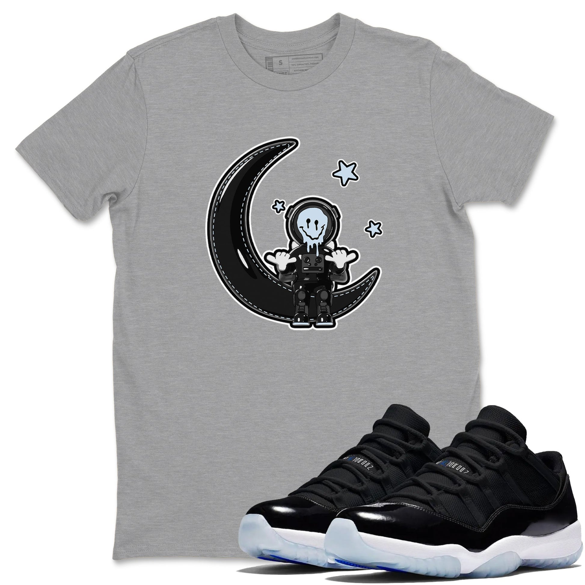 Air Jordan 11 Space shirt to match jordans The Astronaut sneaker tees AJ11 Black and Varsity Royal SNRT Sneaker Release Tees Unisex Heather Grey 1 T-Shirt