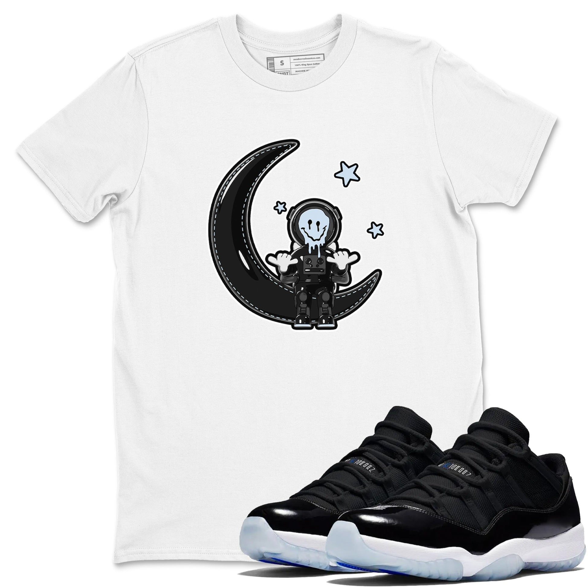 Air Jordan 11 Space shirt to match jordans The Astronaut sneaker tees AJ11 Black and Varsity Royal SNRT Sneaker Release Tees Unisex White 1 T-Shirt