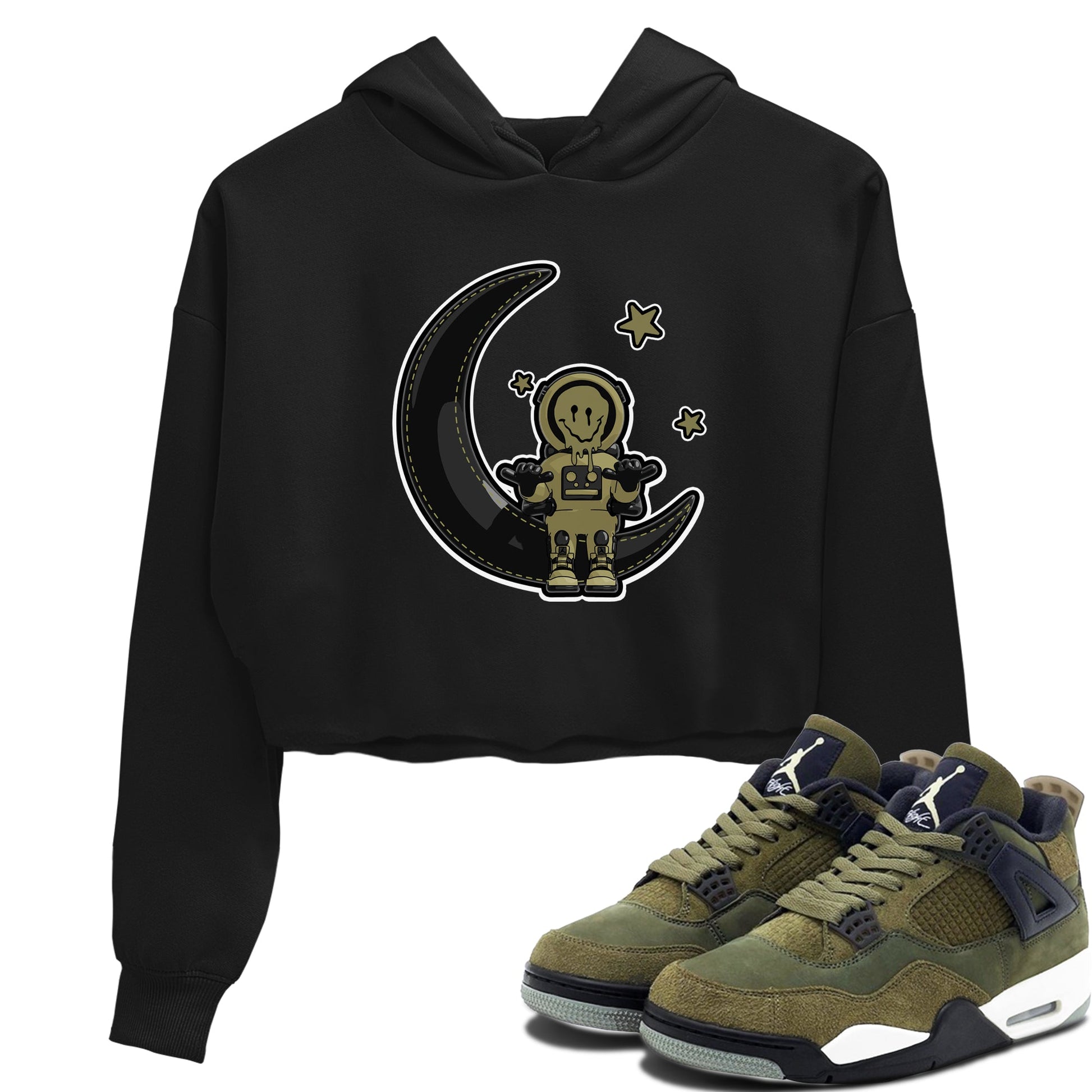 Air Jordan 4 Medium Olive shirt to match jordans The Astronaut sneaker tees AJ4 Medium Olive SNRT Sneaker Release Tees Black 1 Crop T-Shirt