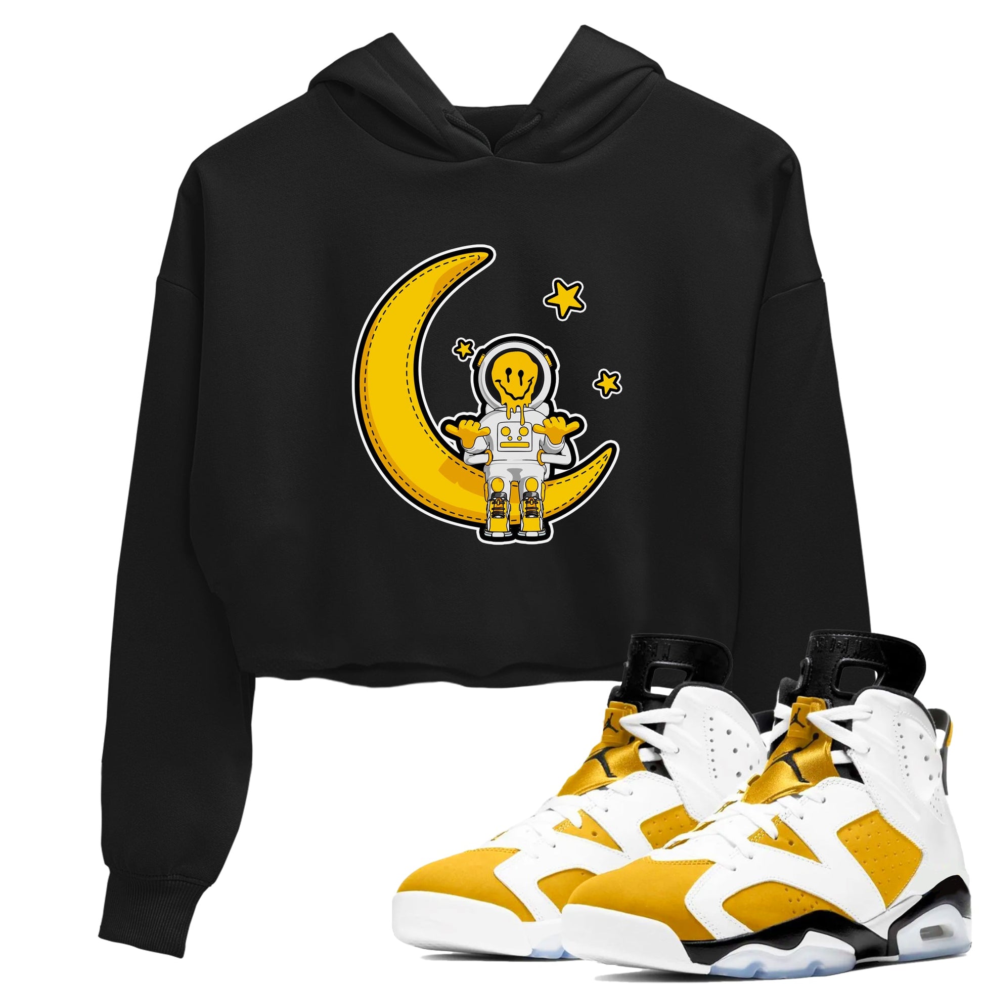 Air Jordan 6 Yellow Ochre shirt to match jordans The Astronaut sneaker tees AJ6 Yellow Ochre SNRT Sneaker Release Tees Black 1 Crop T-Shirt