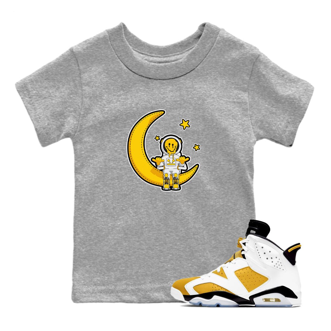 Air Jordan 6 Yellow Ochre shirt to match jordans The Astronaut sneaker tees AJ6 Yellow Ochre SNRT Sneaker Release Tees Baby Toddler Heather Grey 1 T-Shirt