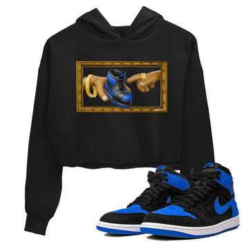 Air Jordan 1 Royal Reimagined shirt to match jordans The Creation of Adam sneaker tees AJ1 Royal Reimagined SNRT Sneaker Release Tees Black 1 Crop T-Shirt