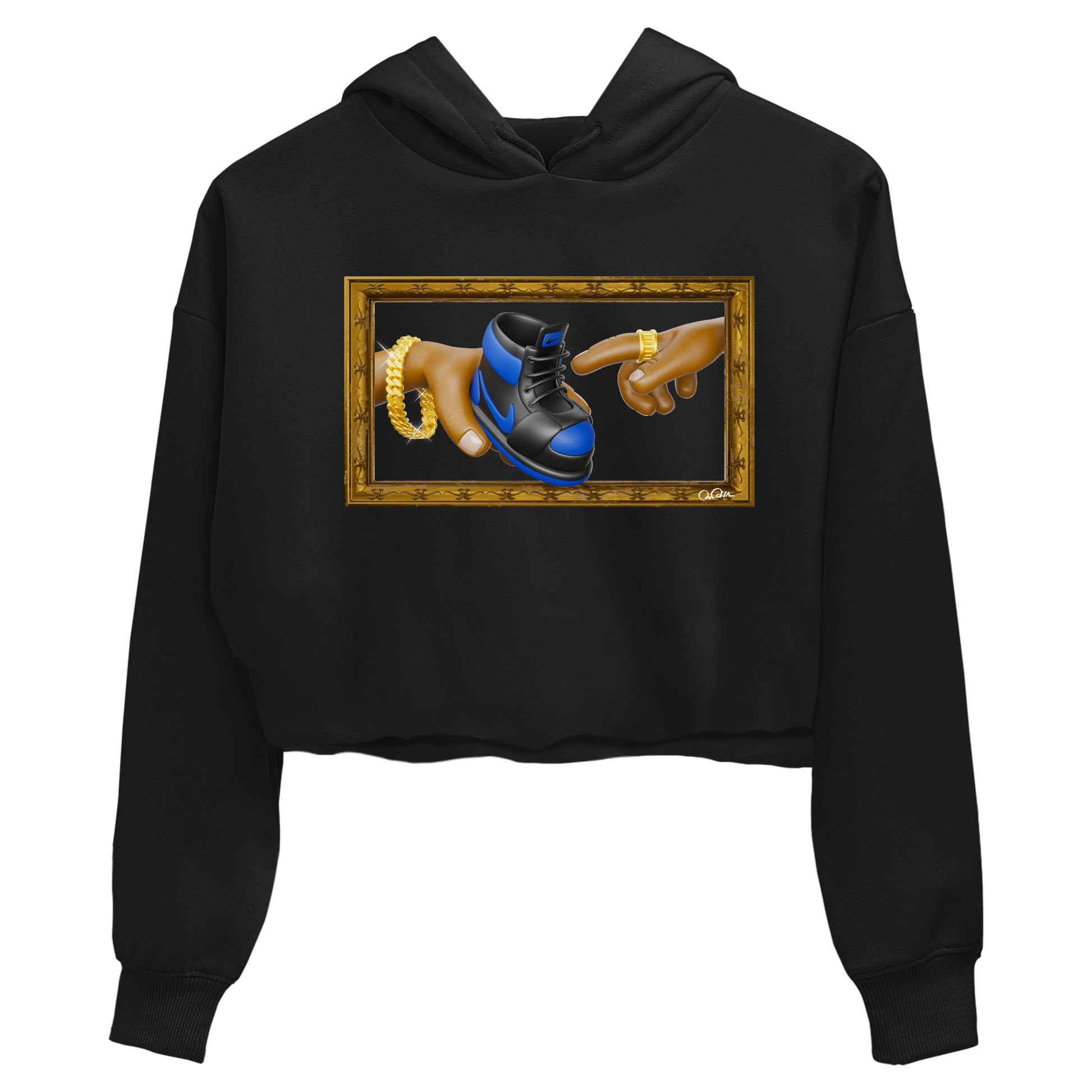 Air Jordan 1 Royal Reimagined shirt to match jordans The Creation of Adam sneaker tees AJ1 Royal Reimagined SNRT Sneaker Release Tees Black 2 Crop T-Shirt