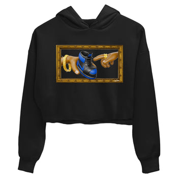 Air Jordan 1 Royal Reimagined shirt to match jordans The Creation of Adam sneaker tees AJ1 Royal Reimagined SNRT Sneaker Release Tees Black 2 Crop T-Shirt