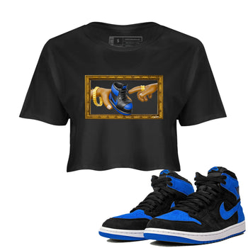 Air Jordan 1 Royal Reimagined shirt to match jordans The Creation of Adam sneaker tees AJ1 Royal Reimagined SNRT Sneaker Release Tees Black 1 Crop T-Shirt