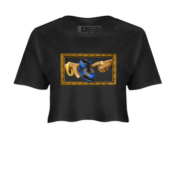 Air Jordan 1 Royal Reimagined shirt to match jordans The Creation of Adam sneaker tees AJ1 Royal Reimagined SNRT Sneaker Release Tees Black 2 Crop T-Shirt