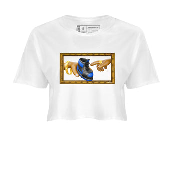 Air Jordan 1 Royal Reimagined shirt to match jordans The Creation of Adam sneaker tees AJ1 Royal Reimagined SNRT Sneaker Release Tees White 2 Crop T-Shirt