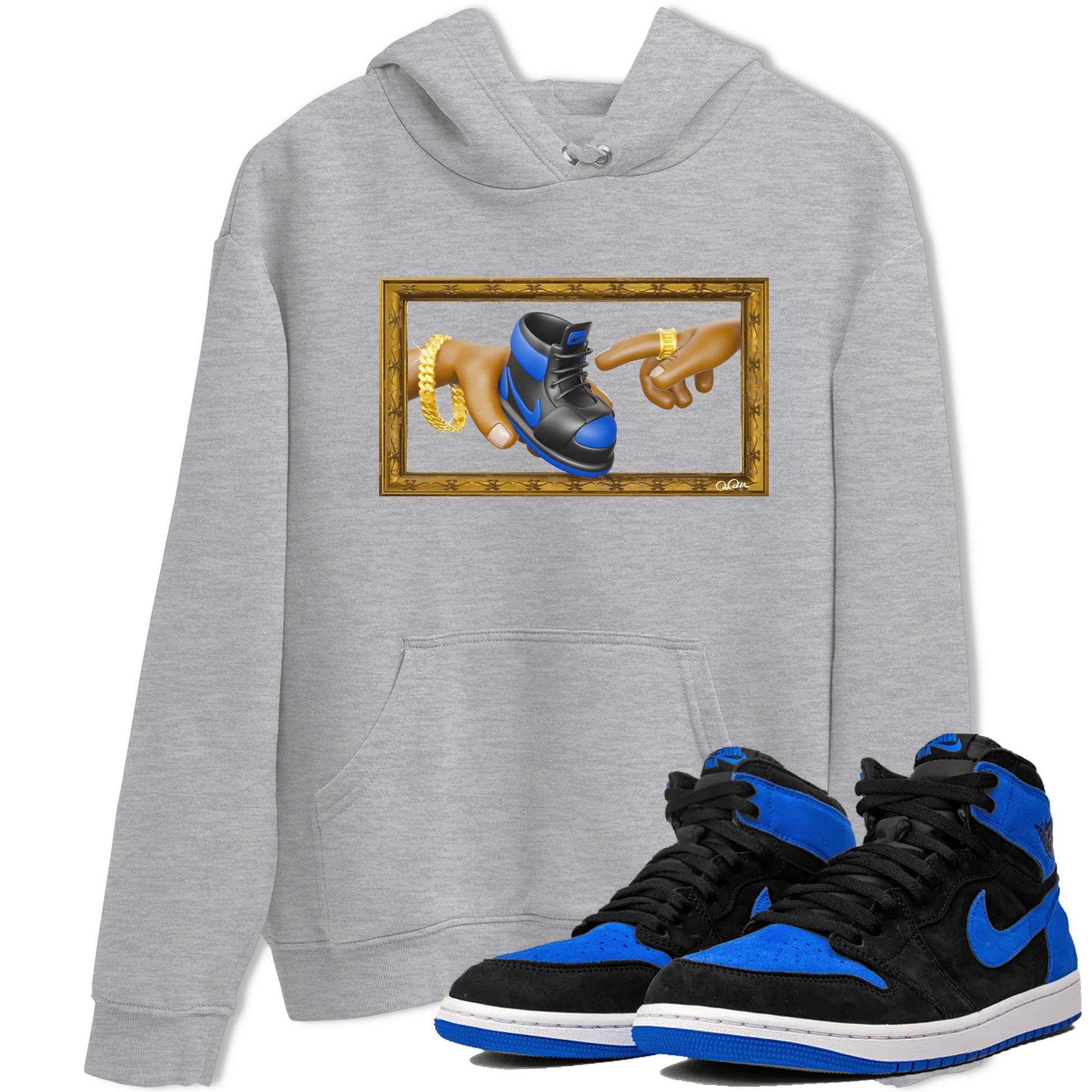 Air Jordan 1 Royal Reimagined shirt to match jordans The Creation of Adam sneaker tees AJ1 Royal Reimagined SNRT Sneaker Release Tees Unisex Heather Grey 1 T-Shirt