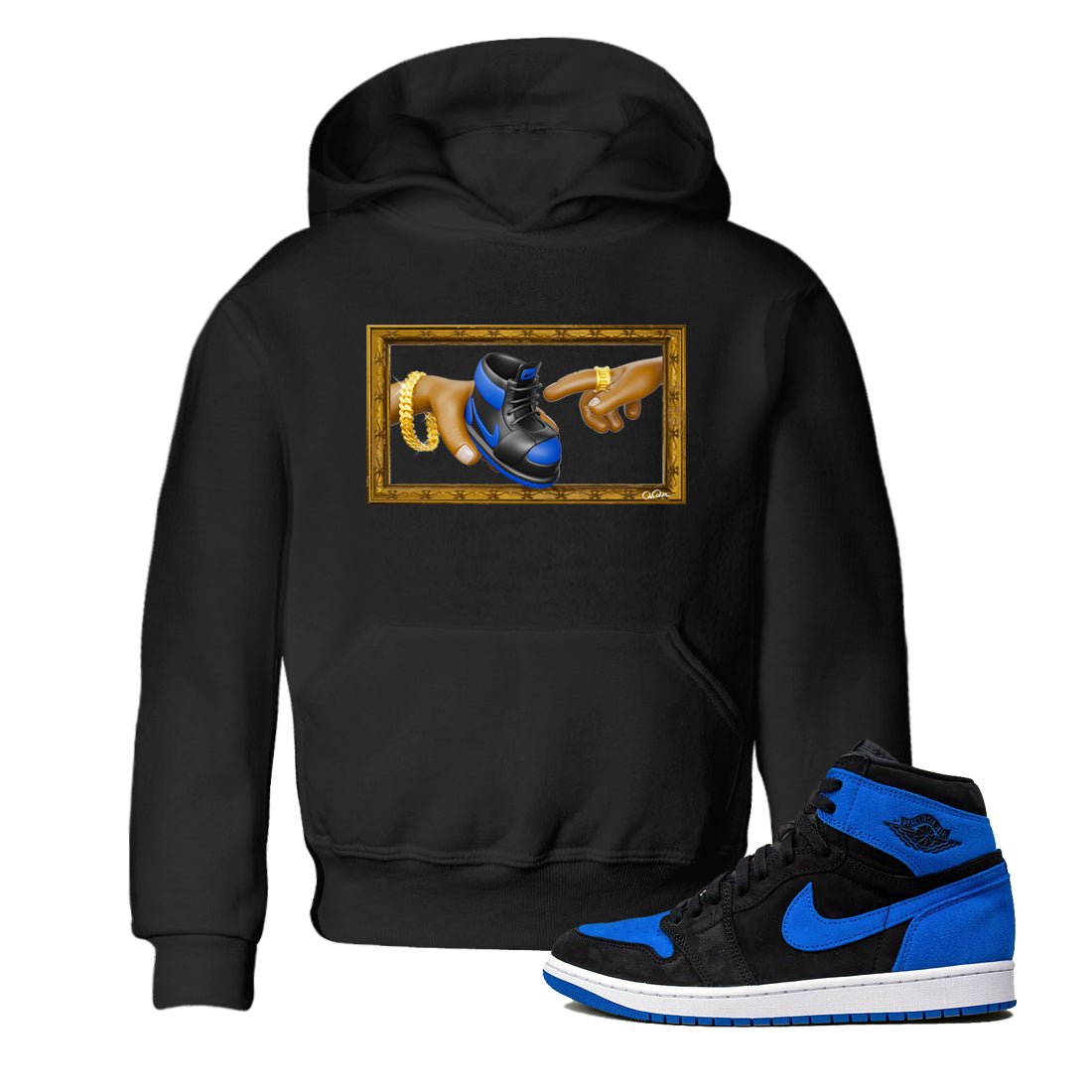 Air Jordan 1 Royal Reimagined shirt to match jordans The Creation of Adam sneaker tees AJ1 Royal Reimagined SNRT Sneaker Release Tees Baby Toddler Black 1 T-Shirt