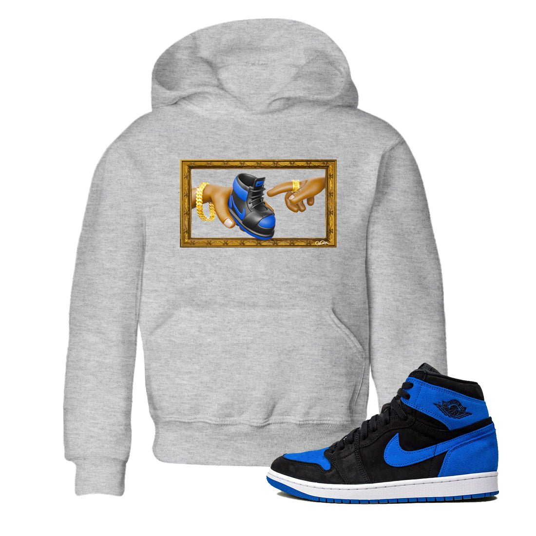 Air Jordan 1 Royal Reimagined shirt to match jordans The Creation of Adam sneaker tees AJ1 Royal Reimagined SNRT Sneaker Release Tees Baby Toddler Heather Grey 1 T-Shirt