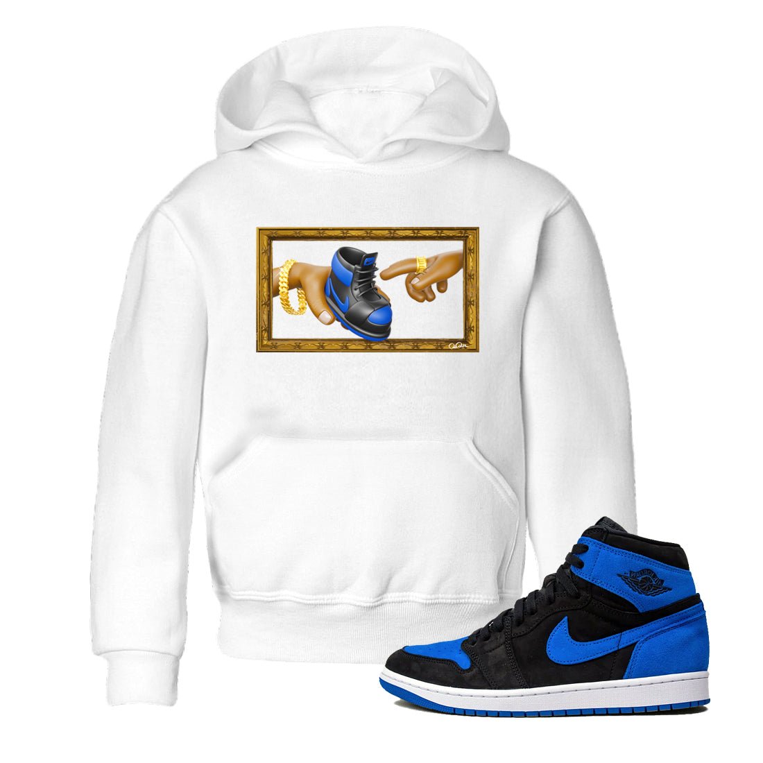 Air Jordan 1 Royal Reimagined shirt to match jordans The Creation of Adam sneaker tees AJ1 Royal Reimagined SNRT Sneaker Release Tees Baby Toddler White 1 T-Shirt