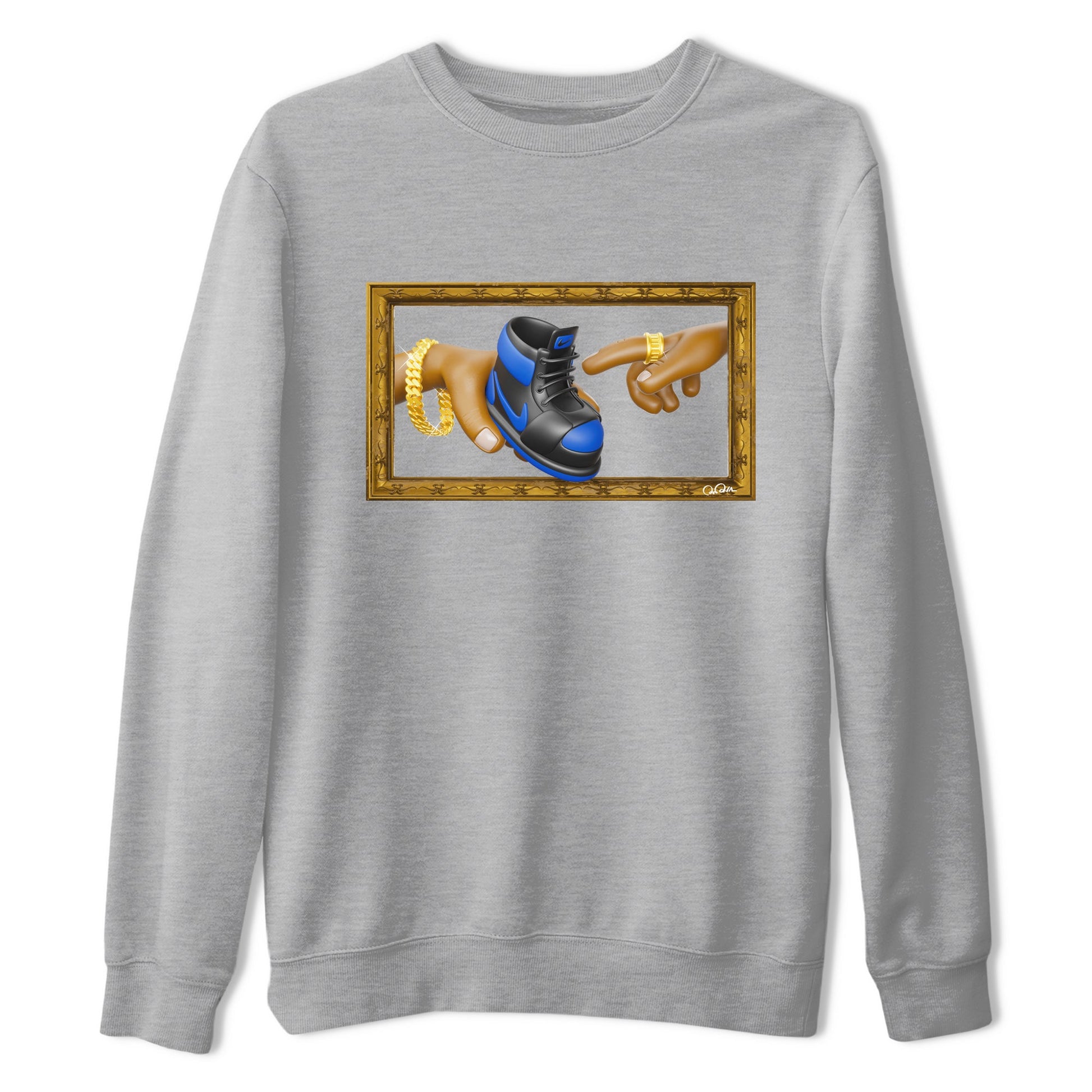 Air Jordan 1 Royal Reimagined shirt to match jordans The Creation of Adam sneaker tees AJ1 Royal Reimagined SNRT Sneaker Release Tees Unisex Heather Grey 2 T-Shirt