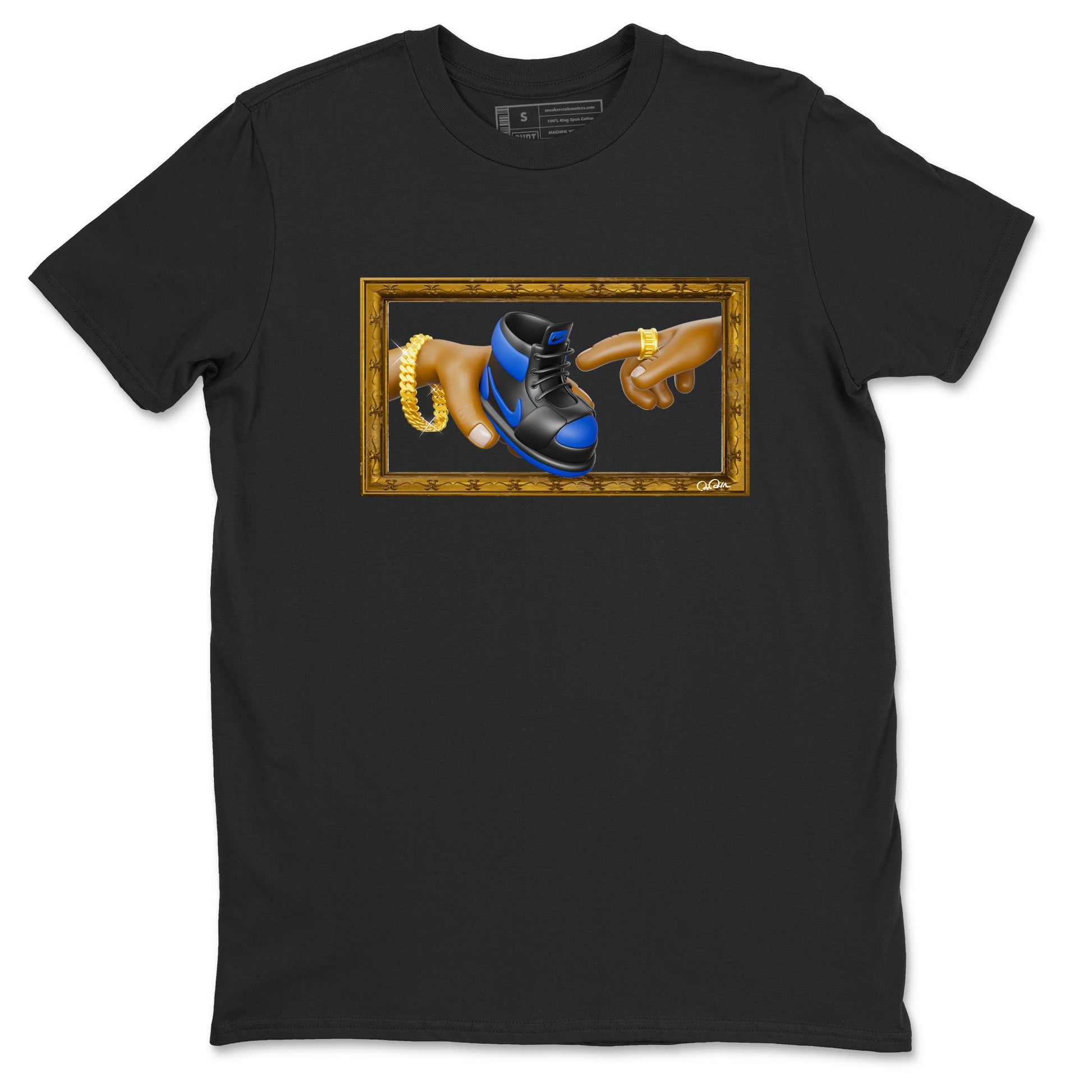 Air Jordan 1 Royal Reimagined shirt to match jordans The Creation of Adam sneaker tees AJ1 Royal Reimagined SNRT Sneaker Release Tees Unisex Black 2 T-Shirt