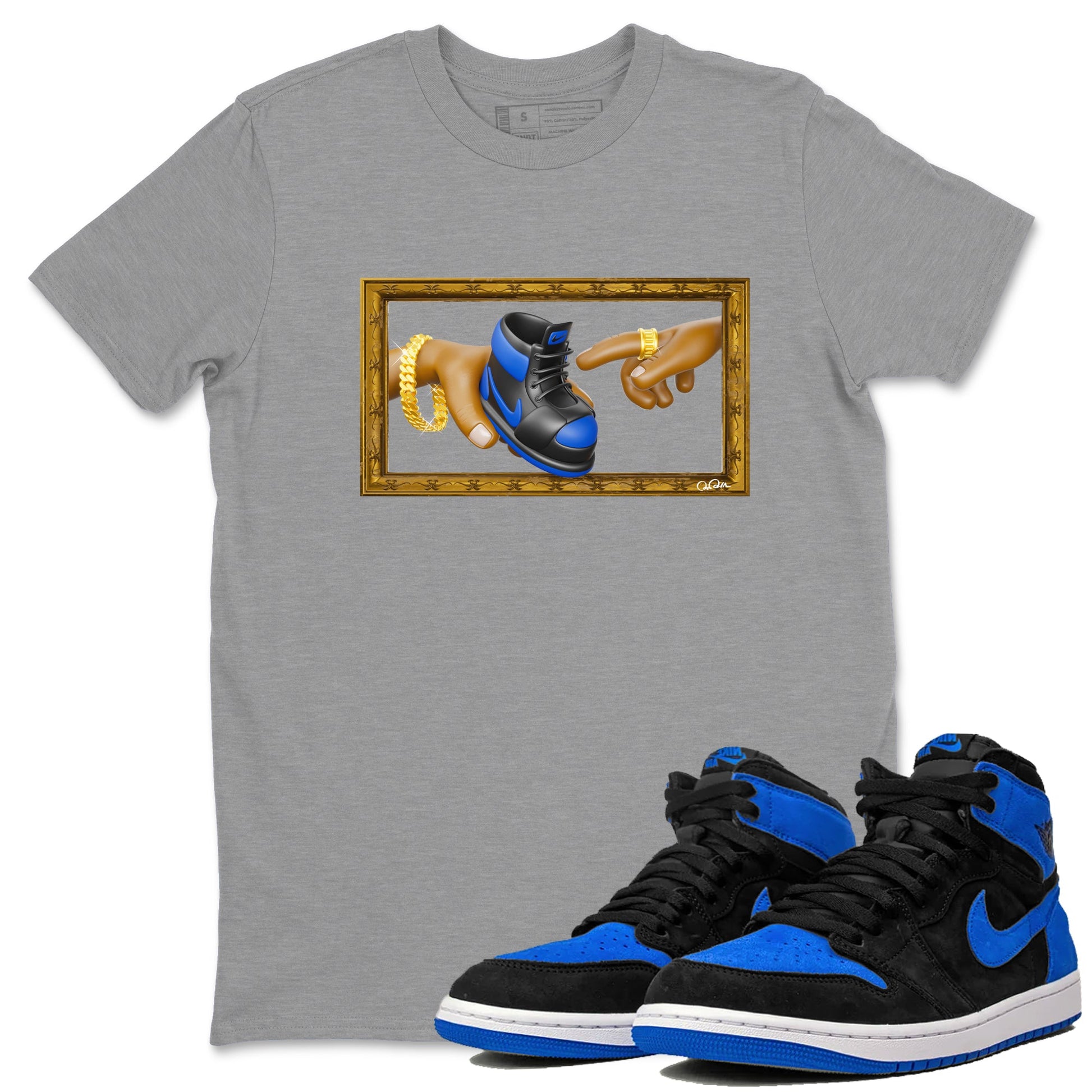 Air Jordan 1 Royal Reimagined shirt to match jordans The Creation of Adam sneaker tees AJ1 Royal Reimagined SNRT Sneaker Release Tees Unisex Heather Grey 1 T-Shirt