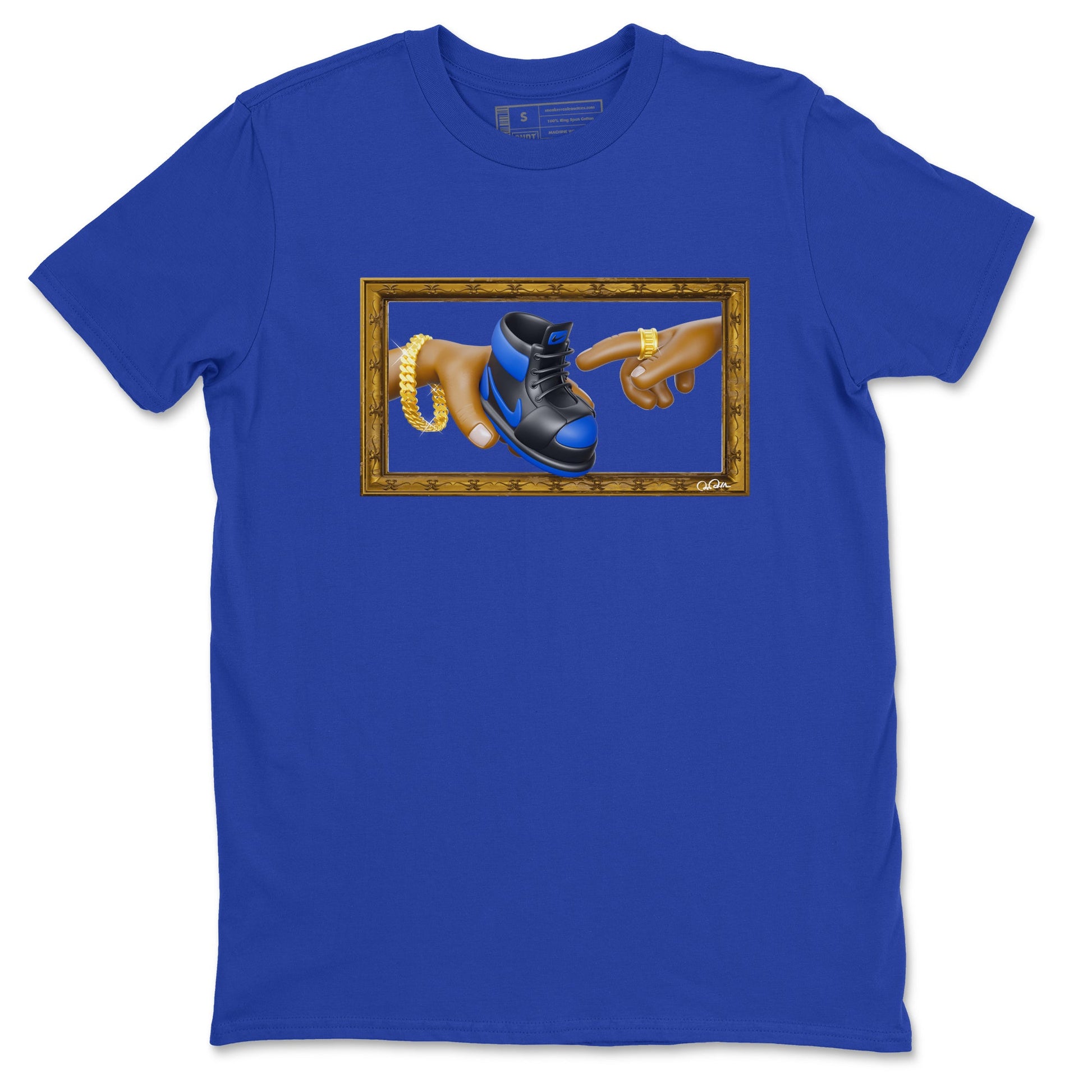 Air Jordan 1 Royal Reimagined shirt to match jordans The Creation of Adam sneaker tees AJ1 Royal Reimagined SNRT Sneaker Release Tees Unisex Royal Blue 2 T-Shirt
