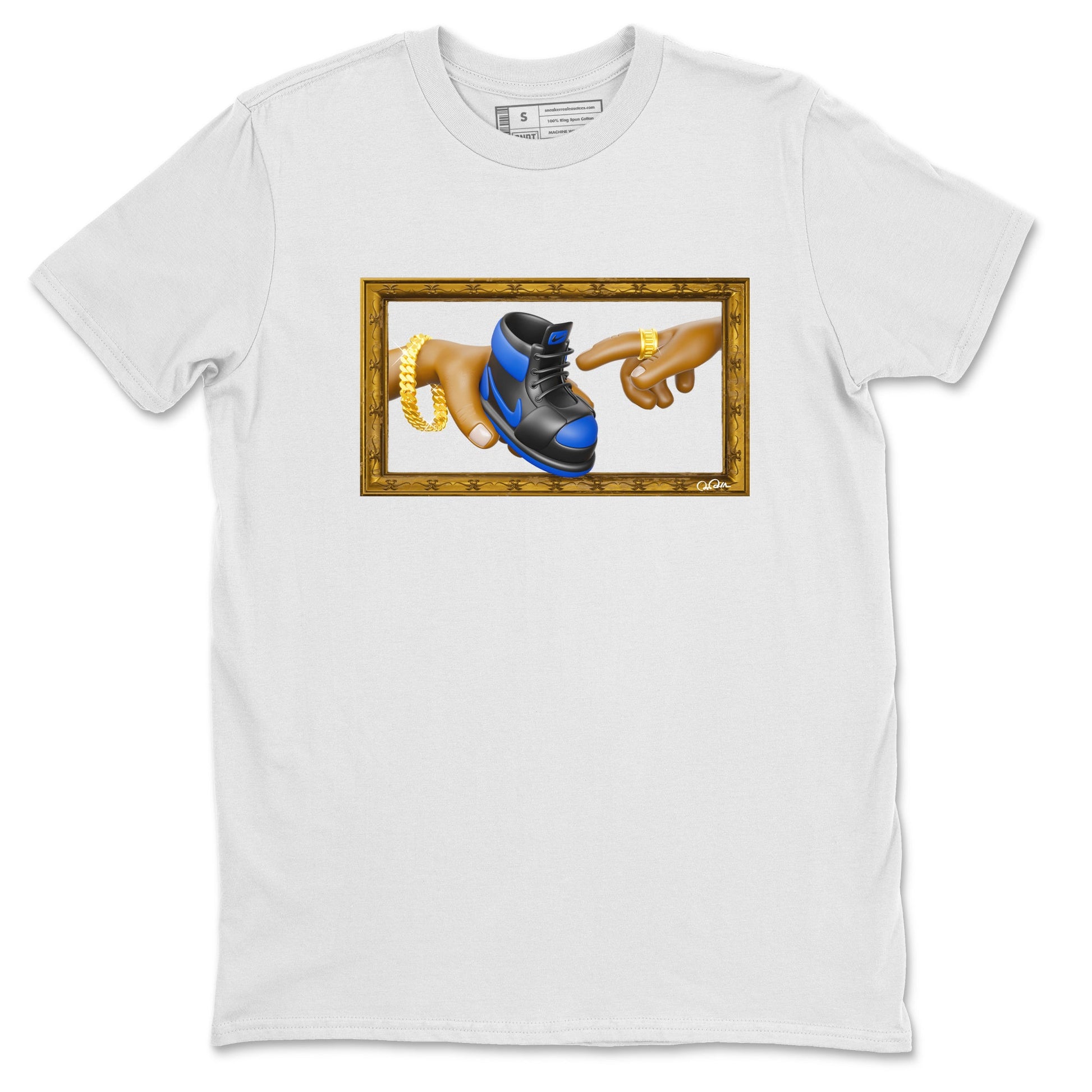 Air Jordan 1 Royal Reimagined shirt to match jordans The Creation of Adam sneaker tees AJ1 Royal Reimagined SNRT Sneaker Release Tees Unisex White 2 T-Shirt