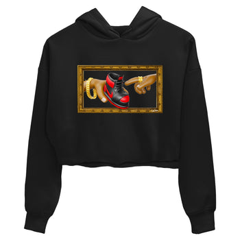 Air Jordan 1 Satin Bred shirt to match jordans The Creation of Adam sneaker tees AJ1 Satin Bred SNRT Sneaker Release Tees Black 2 Crop T-Shirt