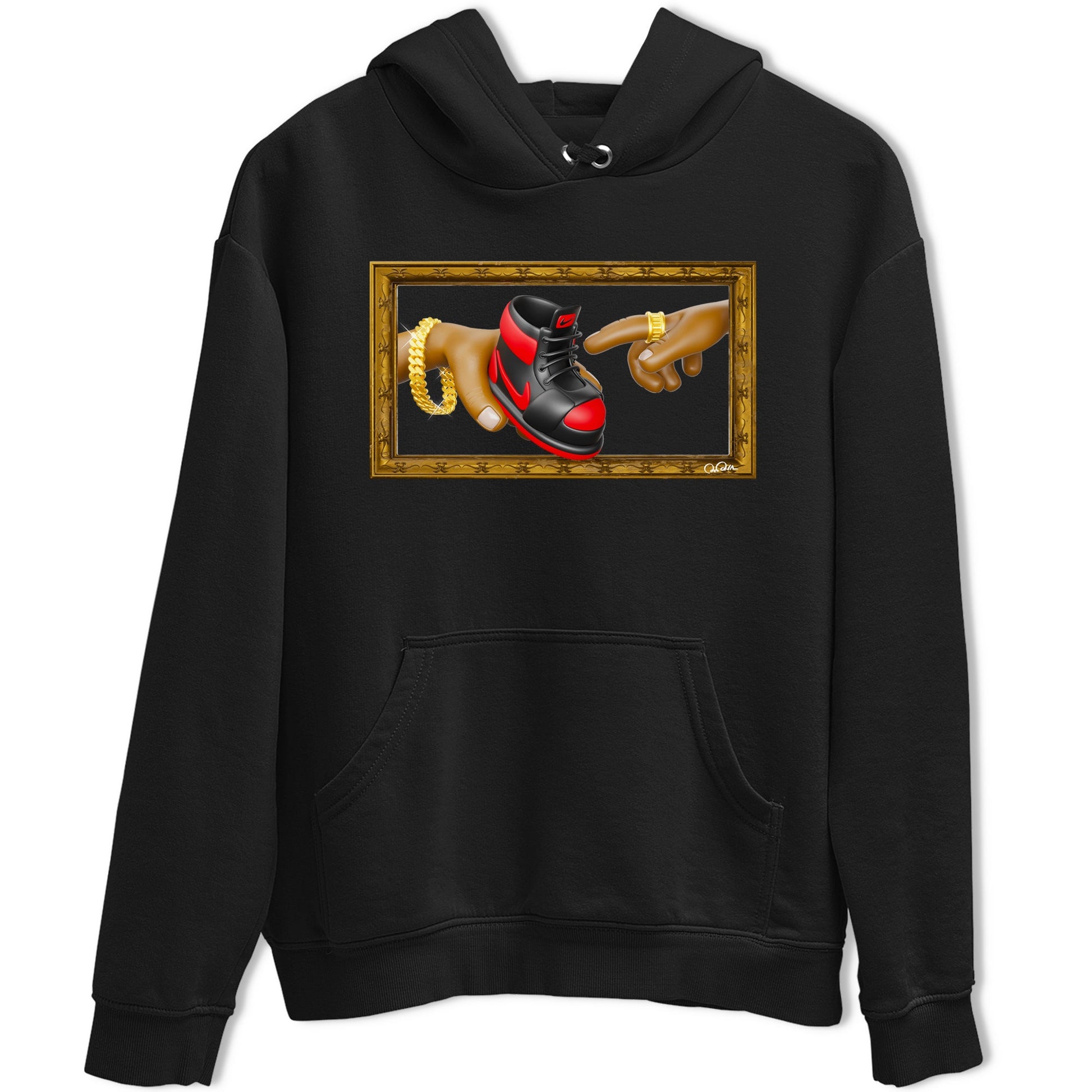 Air Jordan 1 Satin Bred shirt to match jordans The Creation of Adam sneaker tees AJ1 Satin Bred SNRT Sneaker Release Tees Unisex Black 2 T-Shirt