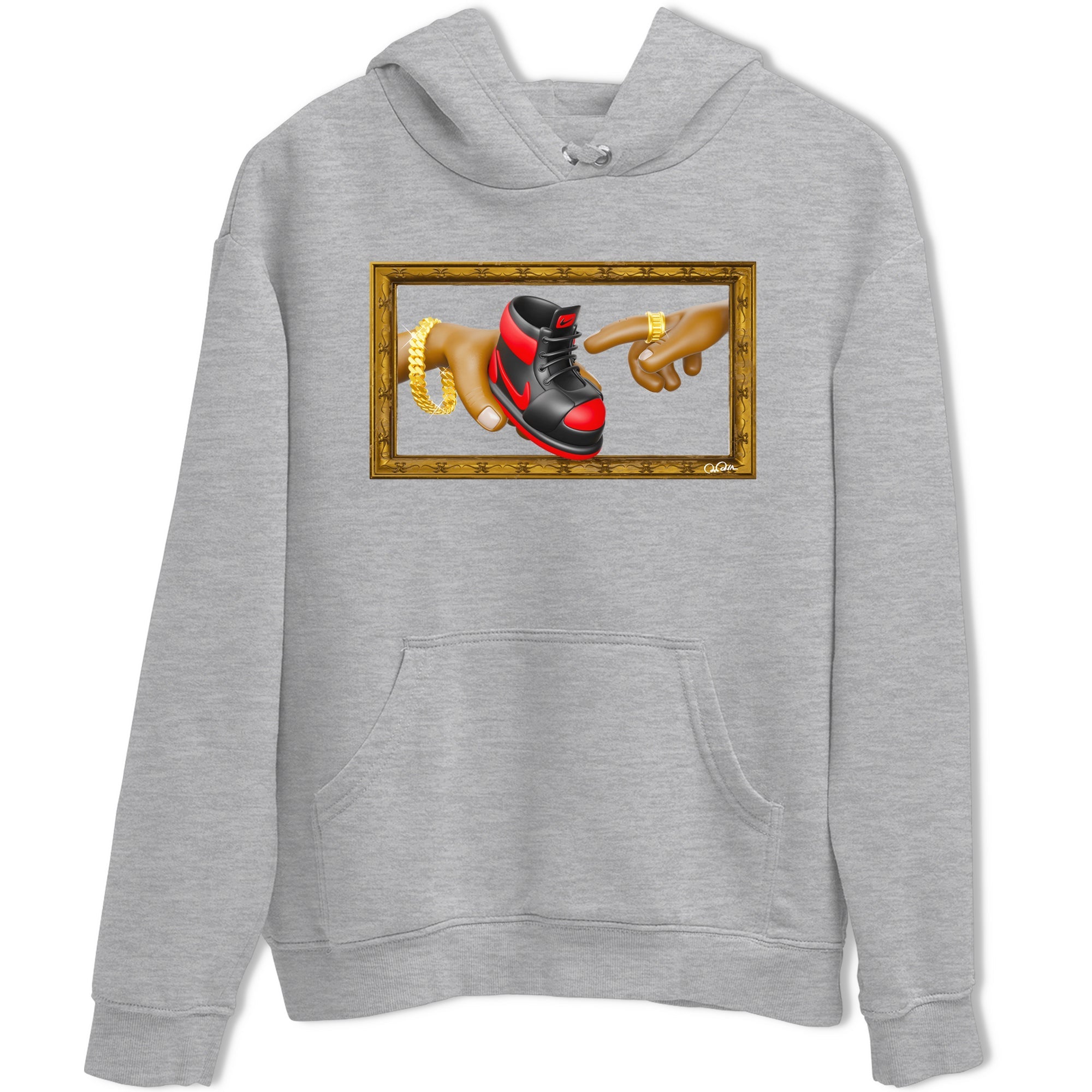 Air Jordan 1 Satin Bred shirt to match jordans The Creation of Adam sneaker tees AJ1 Satin Bred SNRT Sneaker Release Tees Unisex Heather Grey 2 T-Shirt