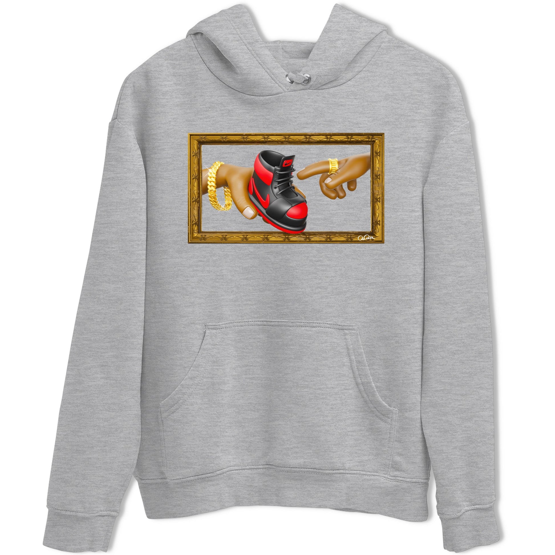 Air Jordan 1 Satin Bred shirt to match jordans The Creation of Adam sneaker tees AJ1 Satin Bred SNRT Sneaker Release Tees Unisex Heather Grey 2 T-Shirt