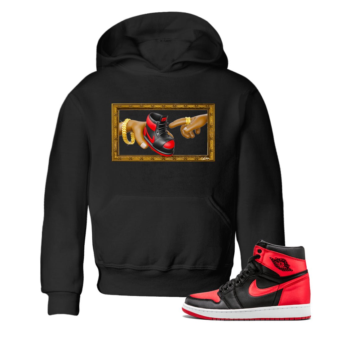 Air Jordan 1 Satin Bred shirt to match jordans The Creation of Adam sneaker tees AJ1 Satin Bred SNRT Sneaker Release Tees Baby Toddler Black 1 T-Shirt