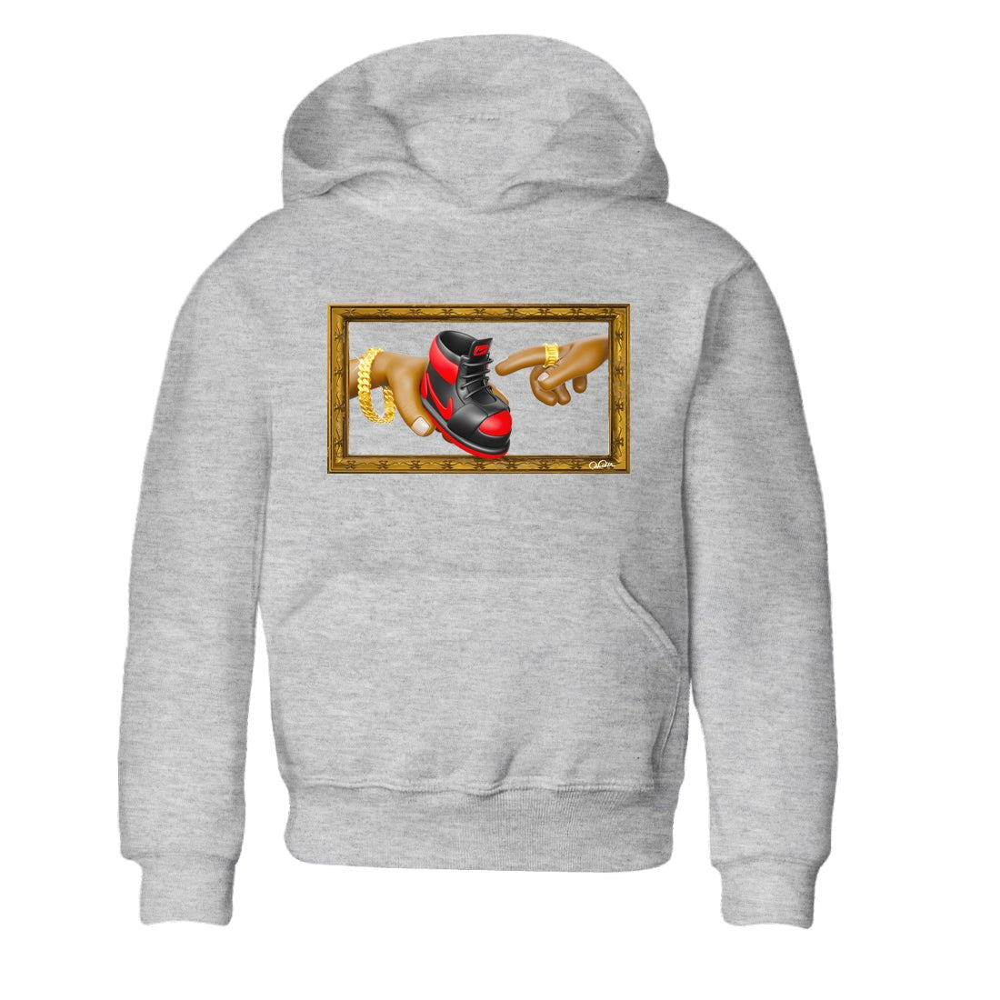 Air Jordan 1 Satin Bred shirt to match jordans The Creation of Adam sneaker tees AJ1 Satin Bred SNRT Sneaker Release Tees Baby Toddler Heather Grey 2 T-Shirt