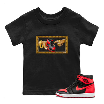 Air Jordan 1 Satin Bred shirt to match jordans The Creation of Adam sneaker tees AJ1 Satin Bred SNRT Sneaker Release Tees Baby Toddler Black 1 T-Shirt