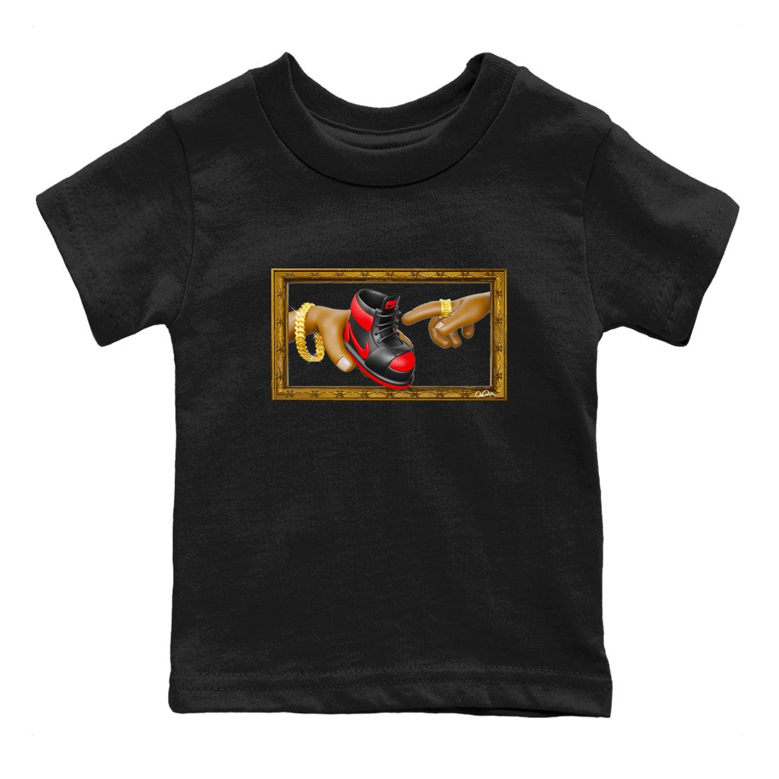 Air Jordan 1 Satin Bred shirt to match jordans The Creation of Adam sneaker tees AJ1 Satin Bred SNRT Sneaker Release Tees Baby Toddler Black 2 T-Shirt