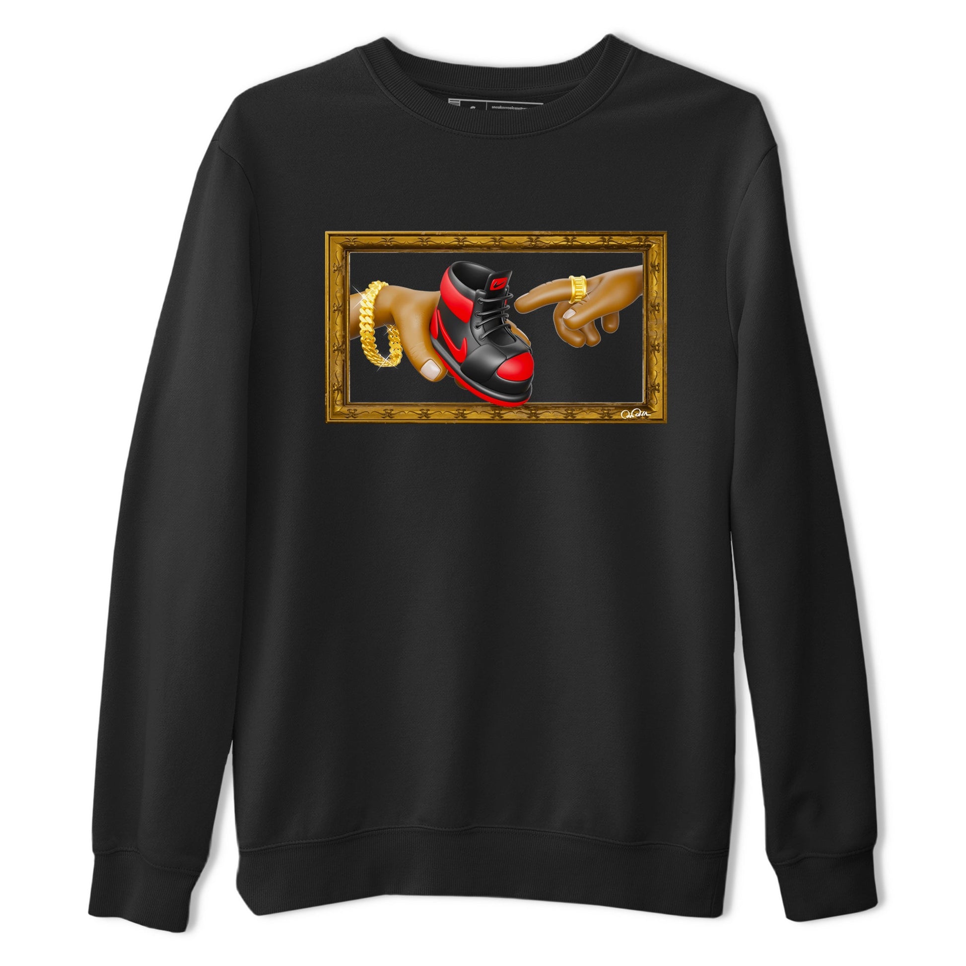 Air Jordan 1 Satin Bred shirt to match jordans The Creation of Adam sneaker tees AJ1 Satin Bred SNRT Sneaker Release Tees Unisex Black 2 T-Shirt