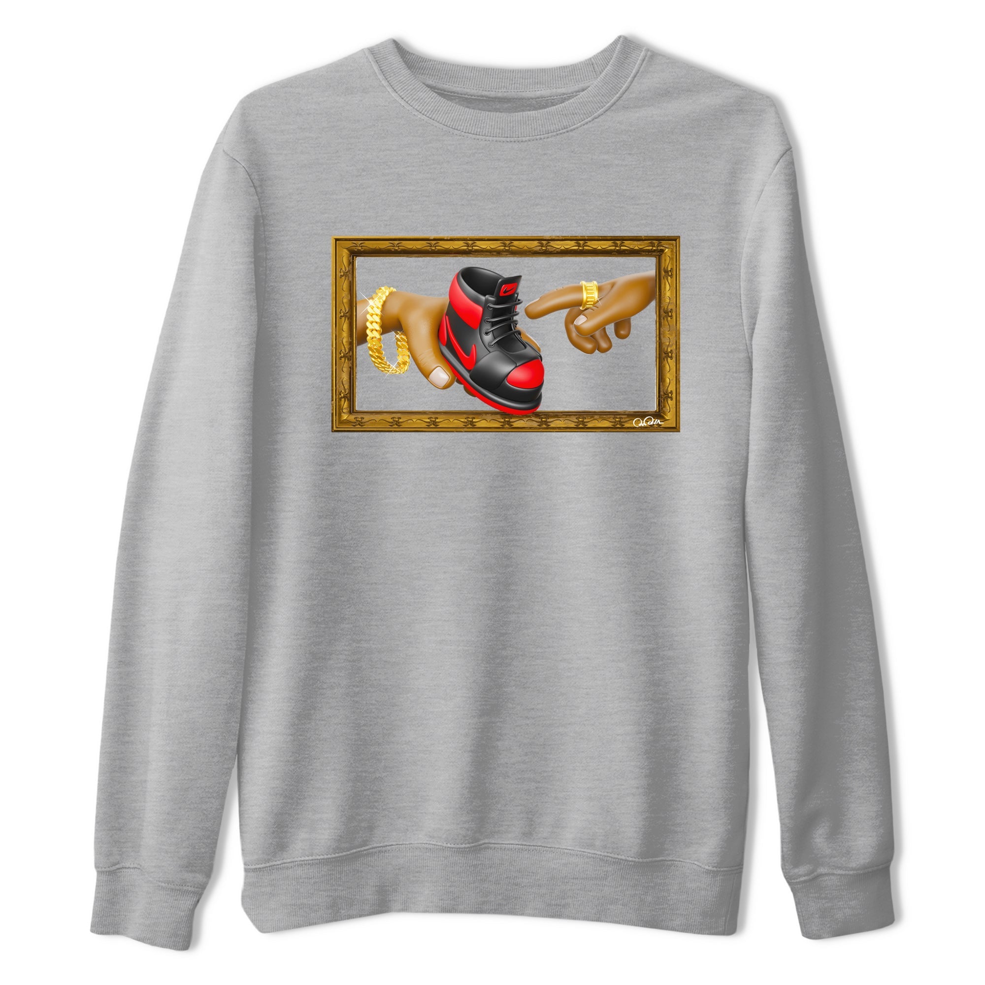 Air Jordan 1 Satin Bred shirt to match jordans The Creation of Adam sneaker tees AJ1 Satin Bred SNRT Sneaker Release Tees Unisex Heather Grey 2 T-Shirt