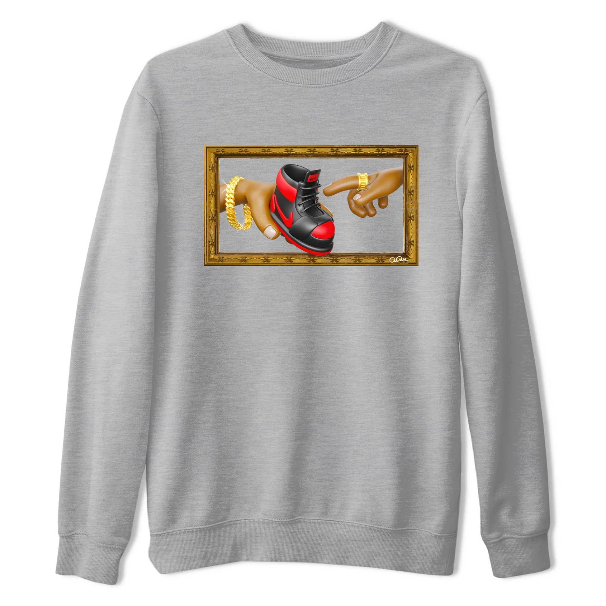 Air Jordan 1 Satin Bred shirt to match jordans The Creation of Adam sneaker tees AJ1 Satin Bred SNRT Sneaker Release Tees Unisex Heather Grey 2 T-Shirt