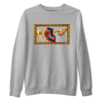 Air Jordan 1 Satin Bred shirt to match jordans The Creation of Adam sneaker tees AJ1 Satin Bred SNRT Sneaker Release Tees Unisex Heather Grey 2 T-Shirt