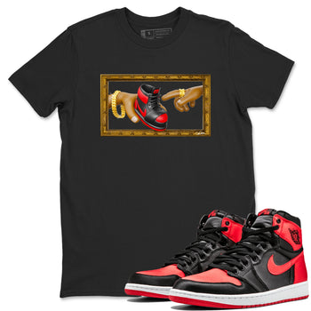 Air Jordan 1 Satin Bred shirt to match jordans The Creation of Adam sneaker tees AJ1 Satin Bred SNRT Sneaker Release Tees Unisex Black 1 T-Shirt