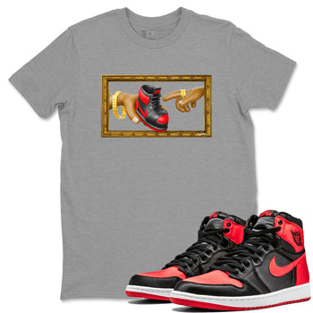 Air Jordan 1 Satin Bred shirt to match jordans The Creation of Adam sneaker tees AJ1 Satin Bred SNRT Sneaker Release Tees Unisex Heather Grey 1 T-Shirt