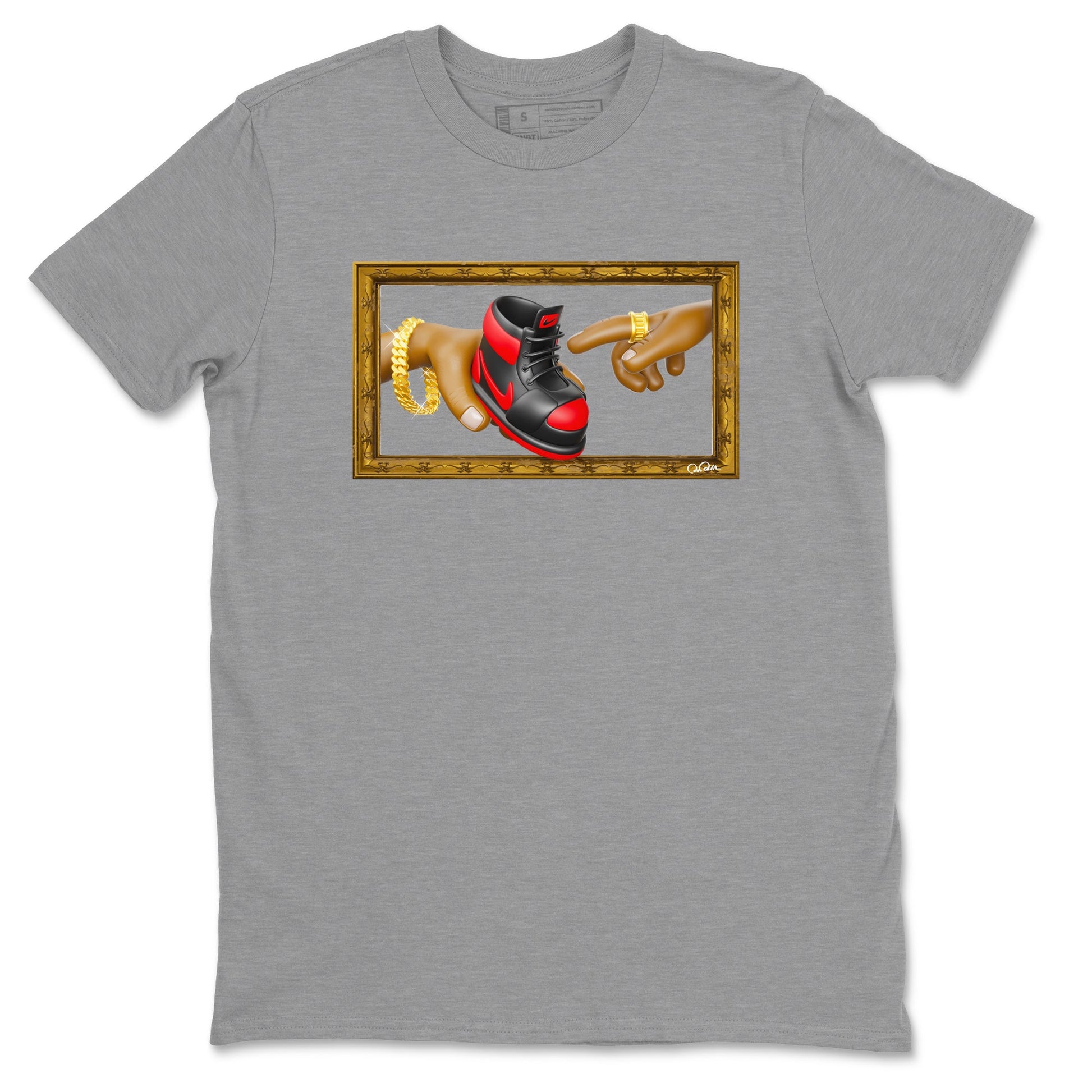 Air Jordan 1 Satin Bred shirt to match jordans The Creation of Adam sneaker tees AJ1 Satin Bred SNRT Sneaker Release Tees Unisex Heather Grey 2 T-Shirt