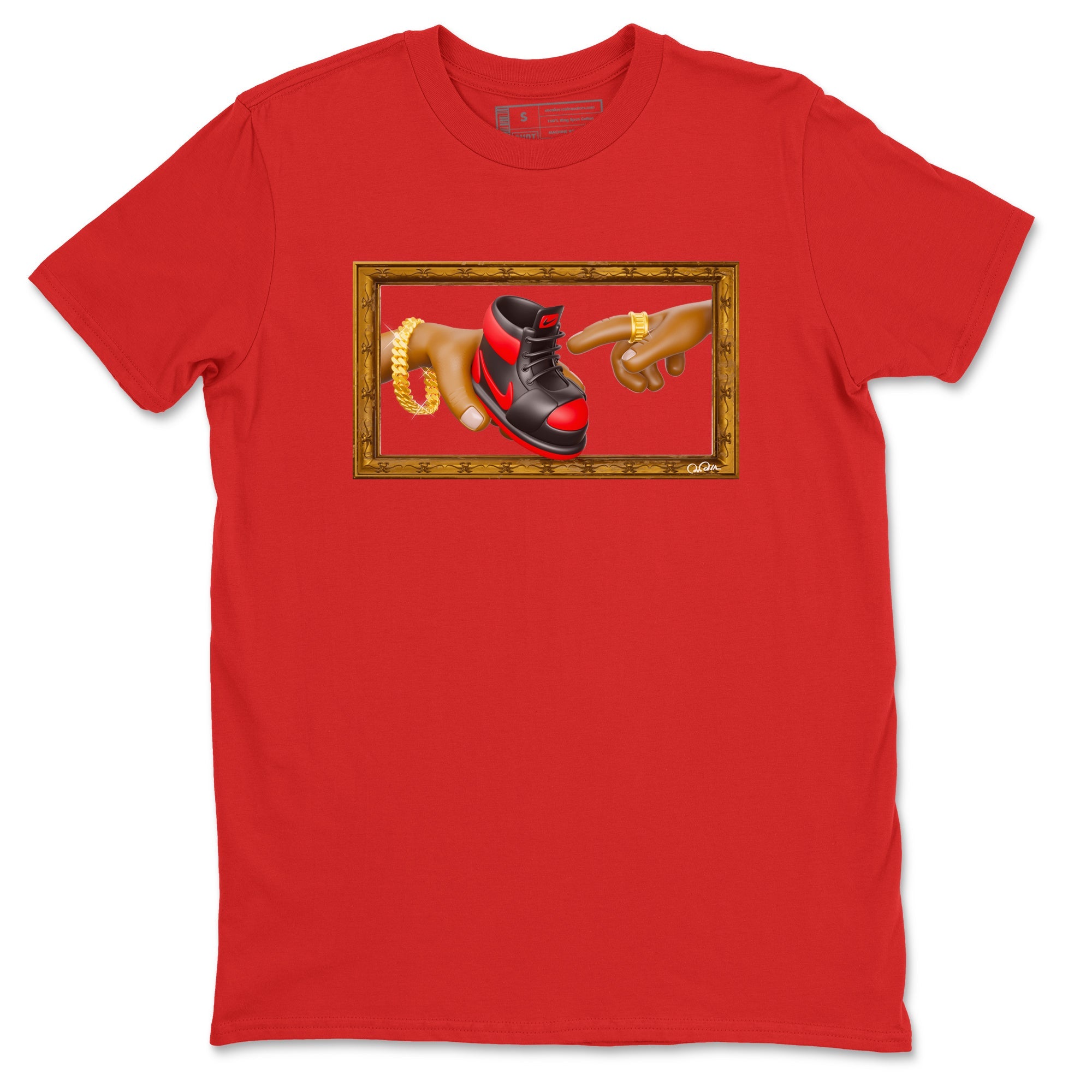 Air Jordan 1 Satin Bred shirt to match jordans The Creation of Adam sneaker tees AJ1 Satin Bred SNRT Sneaker Release Tees Unisex Red 2 T-Shirt