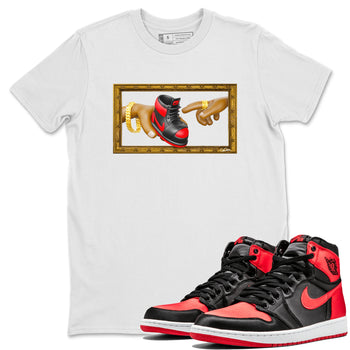 Air Jordan 1 Satin Bred shirt to match jordans The Creation of Adam sneaker tees AJ1 Satin Bred SNRT Sneaker Release Tees Unisex White 1 T-Shirt