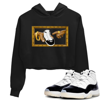 Air Jordan 11 Gratitude shirt to match jordans The Creation Of Adam sneaker tees AJ11 Gratitude SNRT Sneaker Release Tees Black 1 Crop T-Shirt