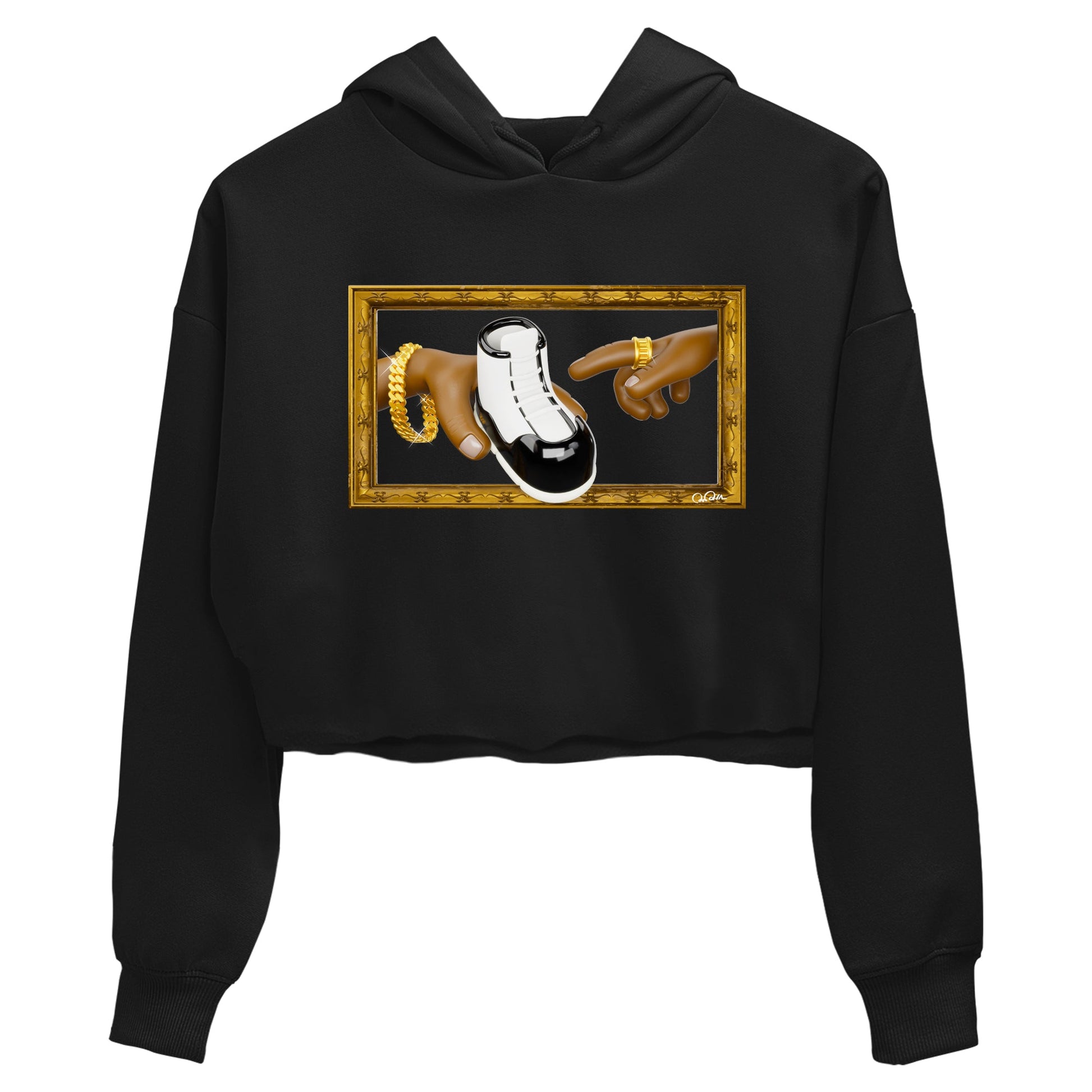 Air Jordan 11 Gratitude shirt to match jordans The Creation Of Adam sneaker tees AJ11 Gratitude SNRT Sneaker Release Tees Black 2 Crop T-Shirt