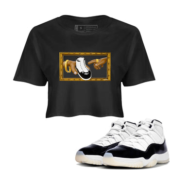 Air Jordan 11 Gratitude shirt to match jordans The Creation Of Adam sneaker tees AJ11 Gratitude SNRT Sneaker Release Tees Black 1 Crop T-Shirt