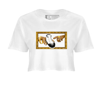 Air Jordan 11 Gratitude shirt to match jordans The Creation Of Adam sneaker tees AJ11 Gratitude SNRT Sneaker Release Tees White 2 Crop T-Shirt