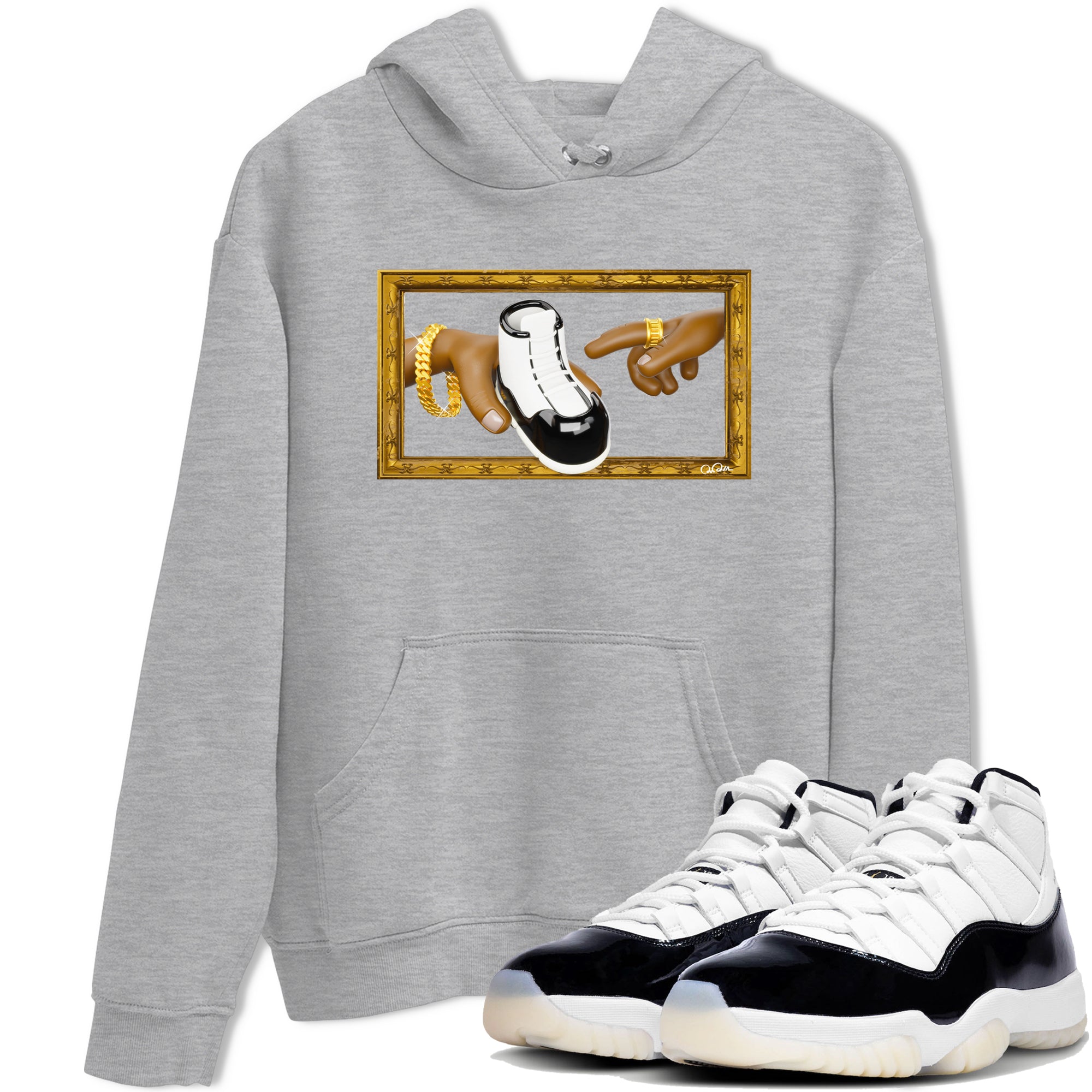Air Jordan 11 Gratitude shirt to match jordans The Creation Of Adam sneaker tees AJ11 Gratitude SNRT Sneaker Release Tees Unisex Heather Grey 1 T-Shirt