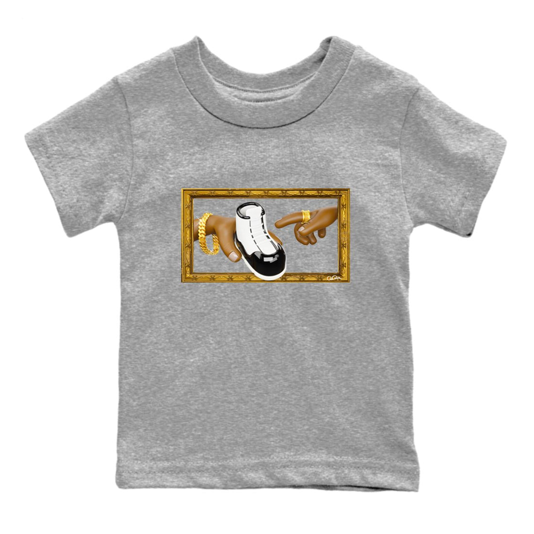 Air Jordan 11 Gratitude shirt to match jordans The Creation Of Adam sneaker tees AJ11 Gratitude SNRT Sneaker Release Tees Baby Toddler Heather Grey 2 T-Shirt