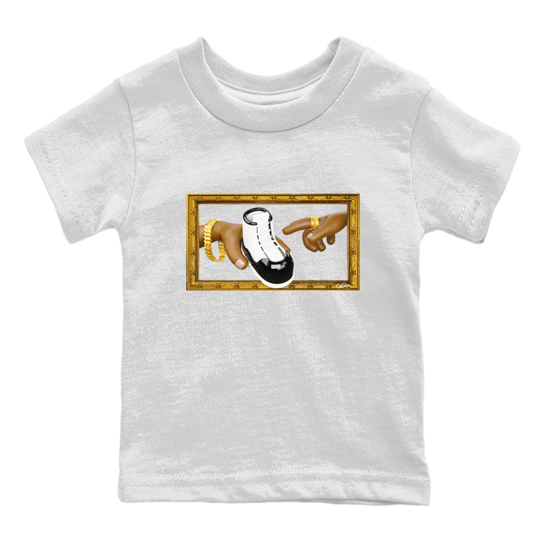 Air Jordan 11 Gratitude shirt to match jordans The Creation Of Adam sneaker tees AJ11 Gratitude SNRT Sneaker Release Tees Baby Toddler White 2 T-Shirt