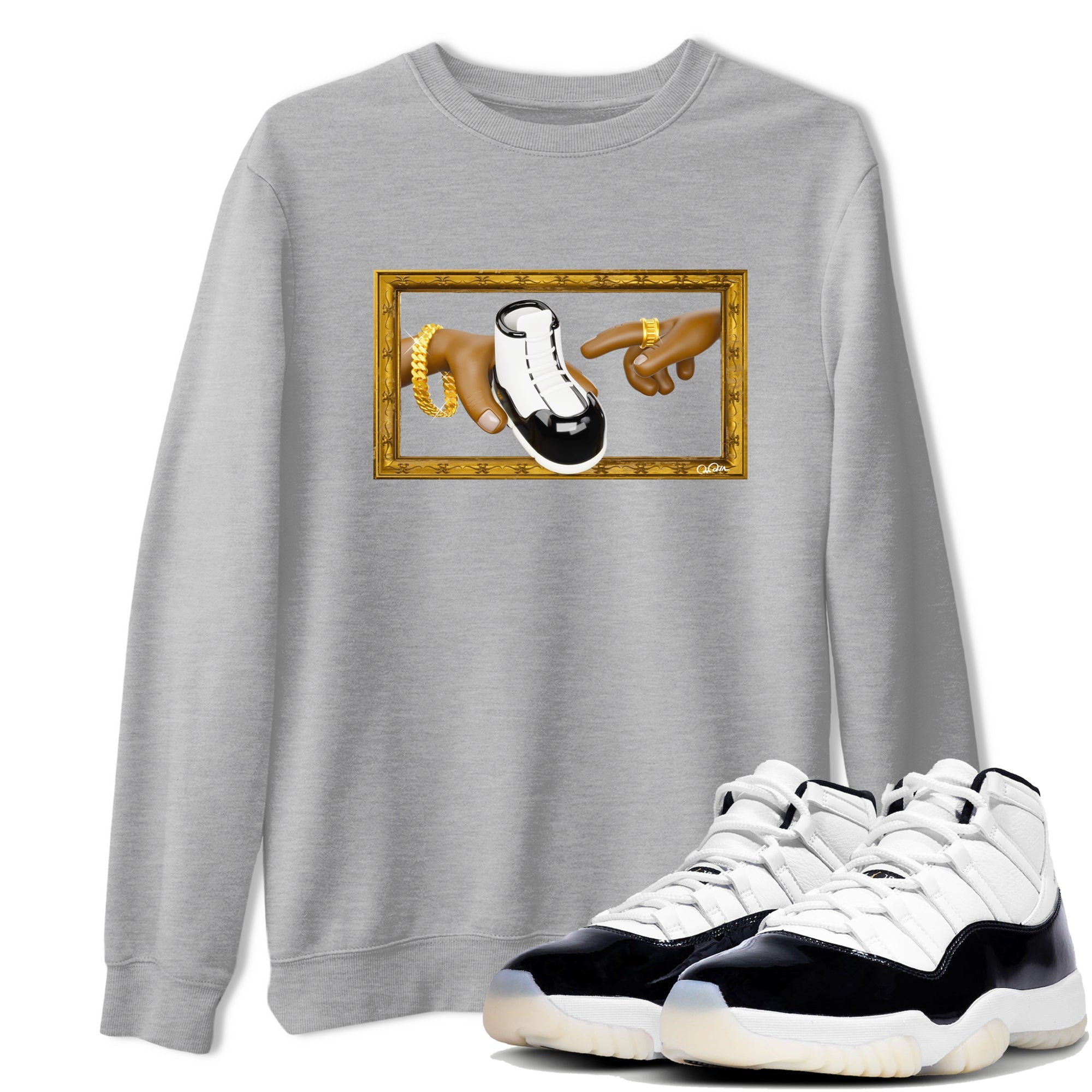 Air Jordan 11 Gratitude shirt to match jordans The Creation Of Adam sneaker tees AJ11 Gratitude SNRT Sneaker Release Tees Unisex Heather Grey 1 T-Shirt
